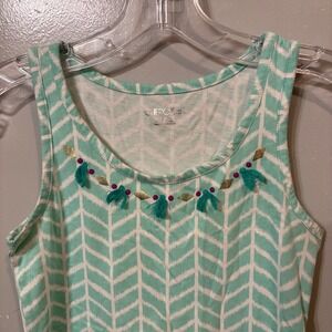 Cherokee Tank Top Mint Green Chevron Tassel Sleeveless Shirt (Girls Large 10/12)